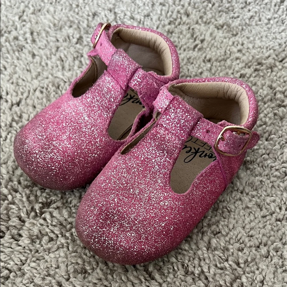 Monkey Feet Pink Glitter Mary Jane Moccasin Baby Walkers Shoes